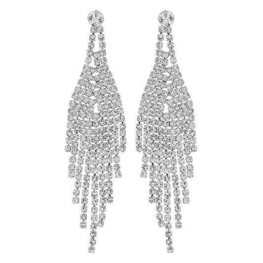 Crystal Rhinestone Chandelier Waterfall Earrings Silver/Clear
