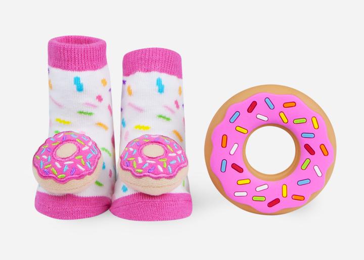 Donut Rattle Socks & Teether Baby Gift Set 0-12M