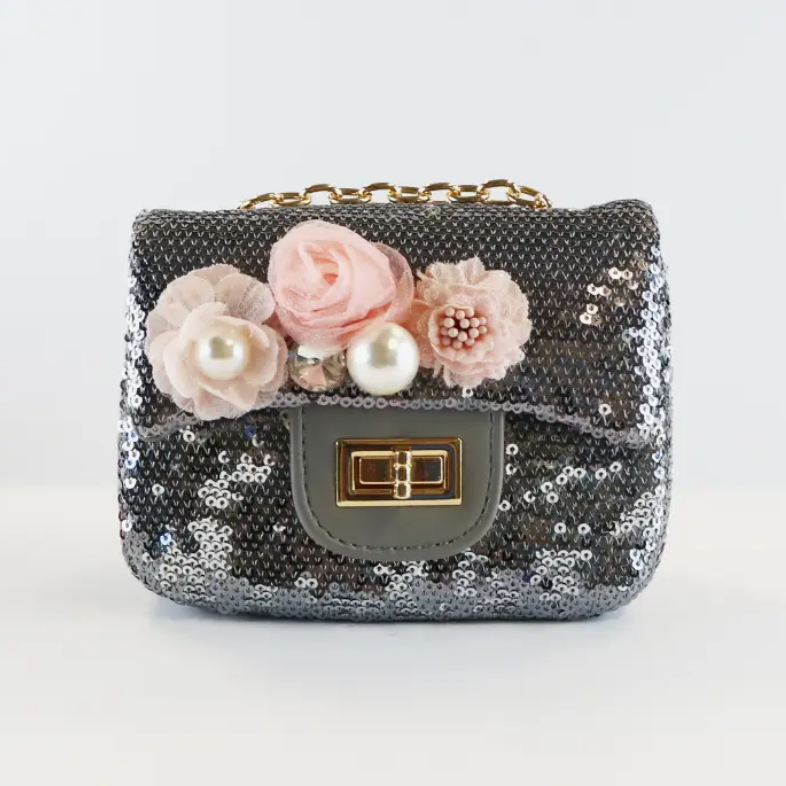 Girls' Floral Sequin Bag