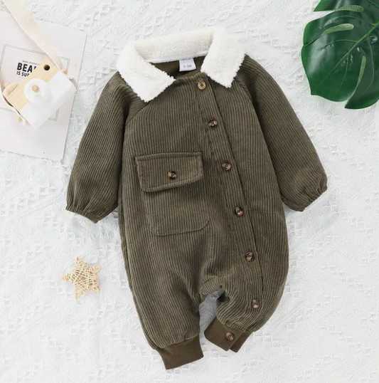 Baby Boy Green Corduroy Jumpsuit