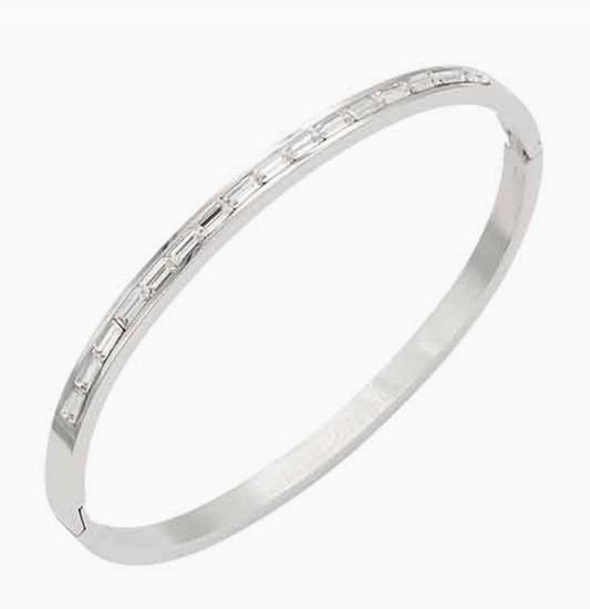 Stainless Steel Stone Pave Hinged Bangle