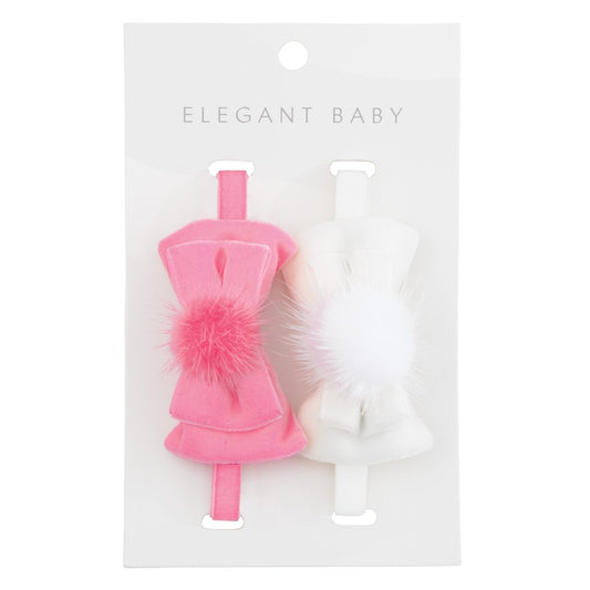Infant Velvet Bow Headbands – Set of 2 (White & Bright Pink)