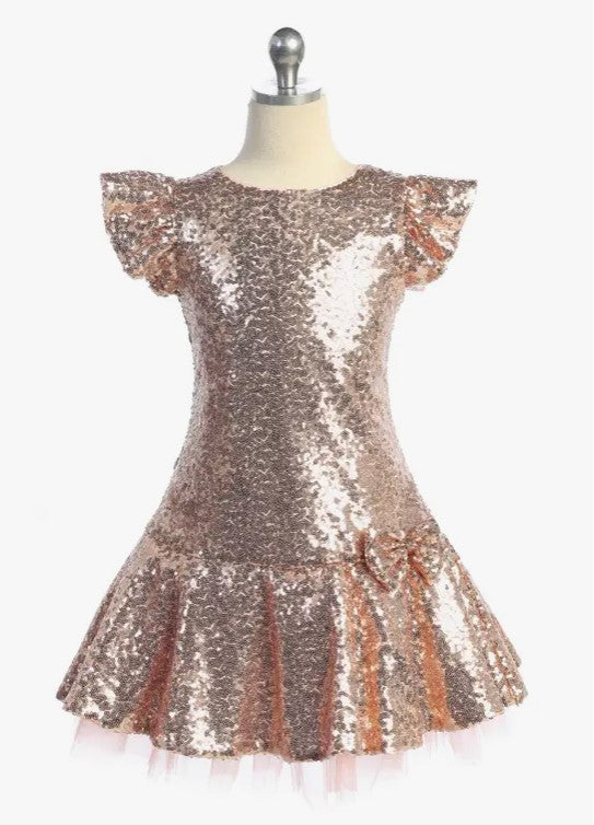 Girls' Sequin Ruffle Sleeve Tutu Dress