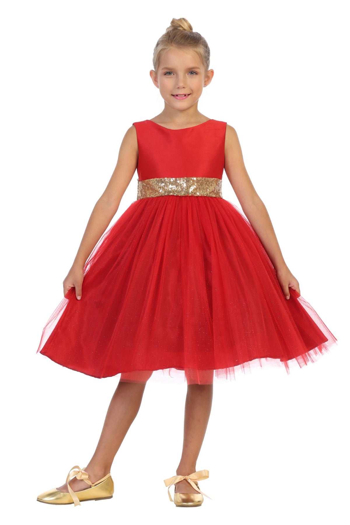 Girls' Sequin V-Back w/Bow Dress