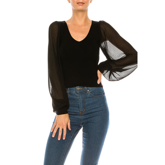 Chiffon Bubble Sleeve Sweater Top