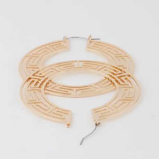 Flat Greek Key Hoop Earrings