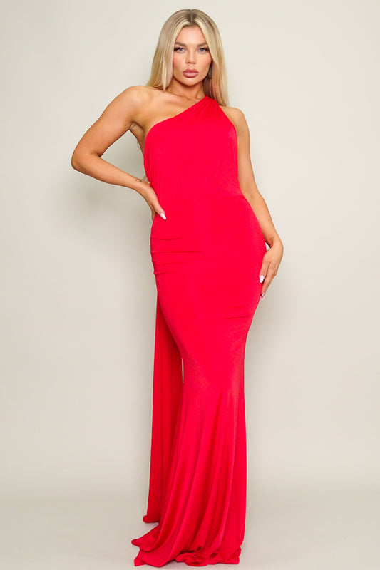 Open Back One Shoulder Multi Way Gown Red