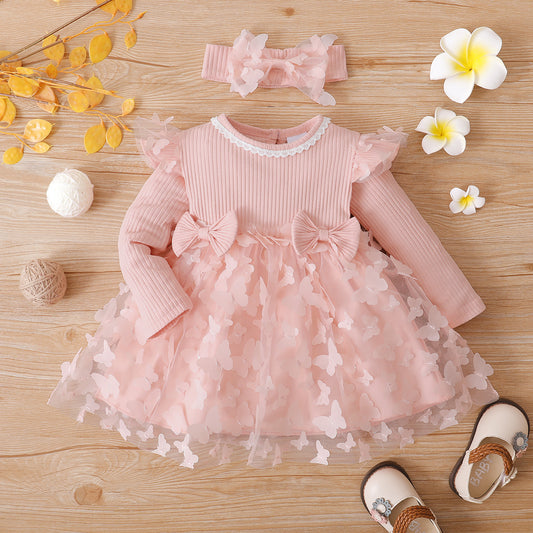Baby Girl 3D Butterfly Mesh Dress Set