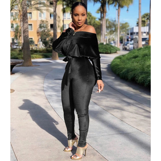Velvet Off Shoulder Jumpsuit