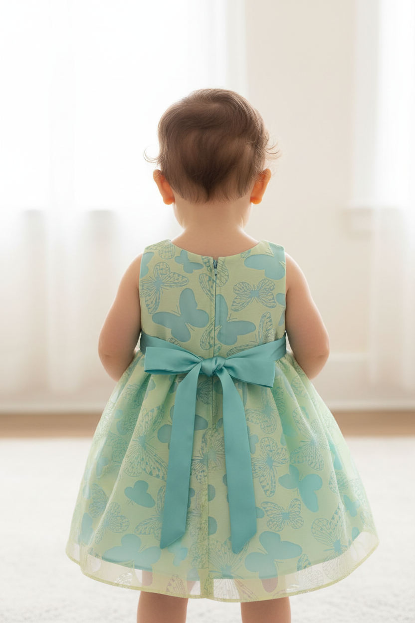 Lime green butterfly burnout dress lifestyle - corrected back view