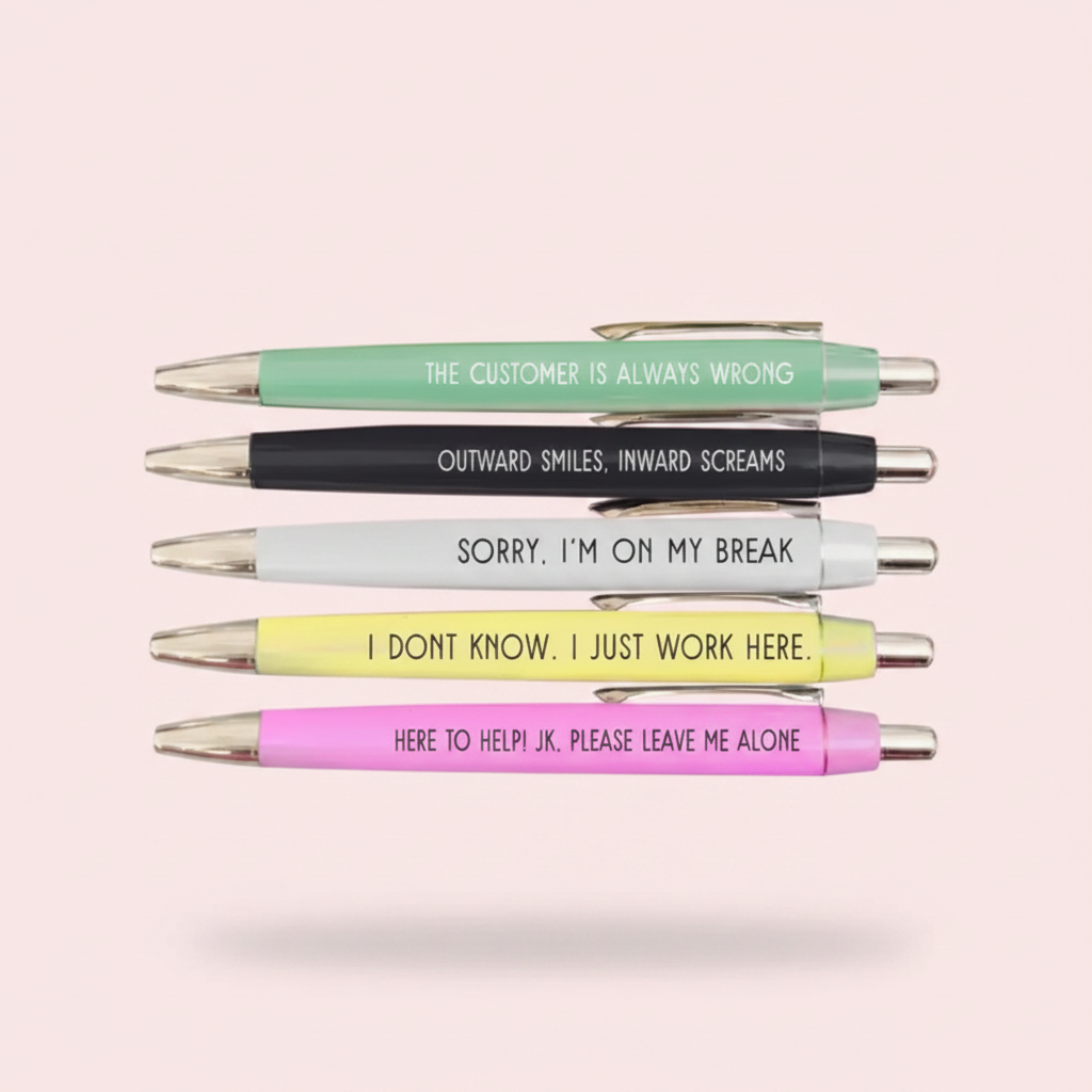 "Customer Service" Funny Pen Set – 5-Piece Gift for Retail Workers & Service Staff