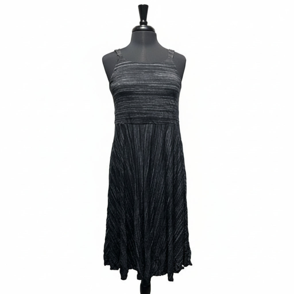 Black Textured Stripe Sleeveless Midi Dress