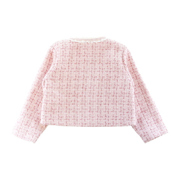 Girls' Pink Sequin Tweed Jacket with Pearl Buttons
