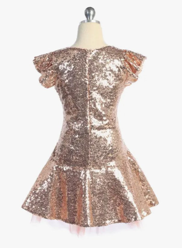 Girls' Sequin Ruffle Sleeve Tutu Dress