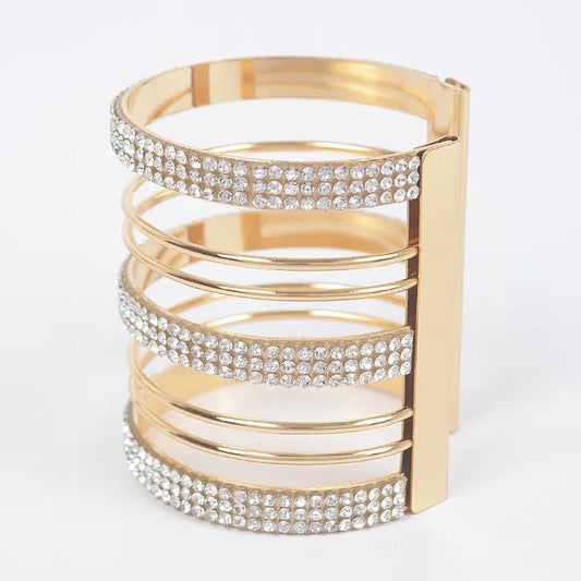 Triple Rhinestone Metal Cuff