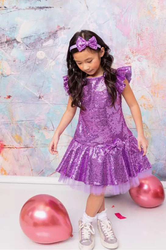Girls' Sequin Ruffle Sleeve Tutu Dress