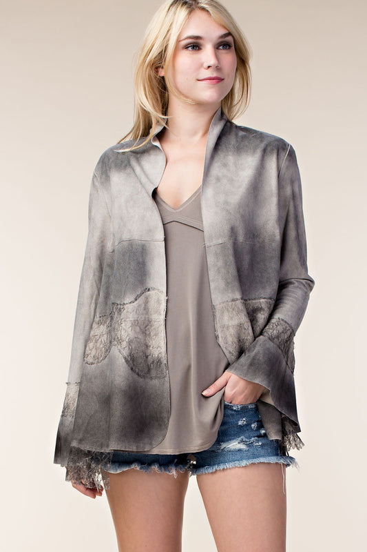 Natural Faux Suede Lace Jacket