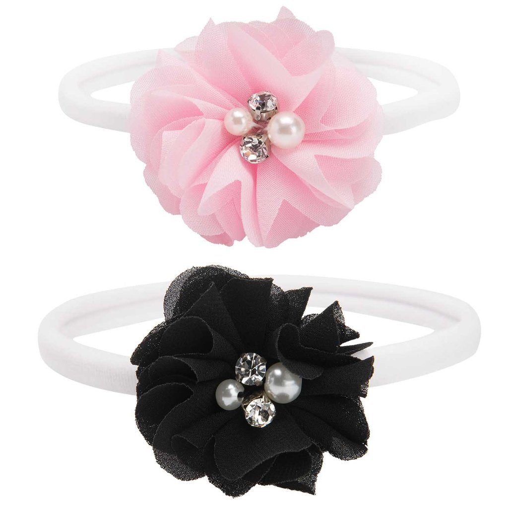 Pink/Black Flower Headbands - Set of 2