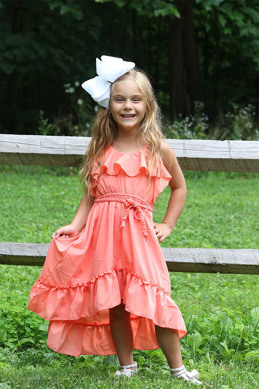 Hi-Lo Soft Gauze Cotton Ruffle Dress - Orange