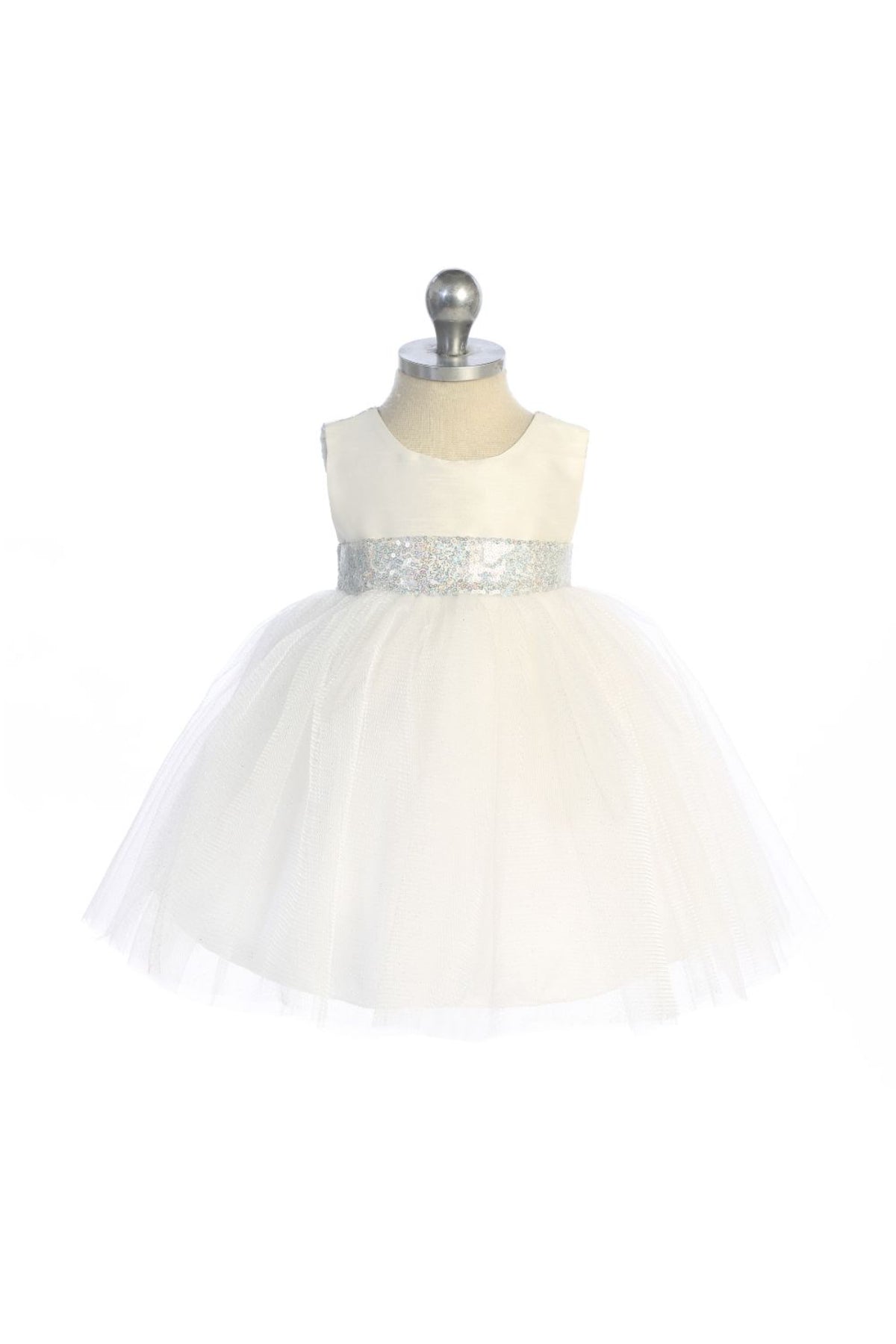 Infant Ivory/Silver Sequin Back V Dress