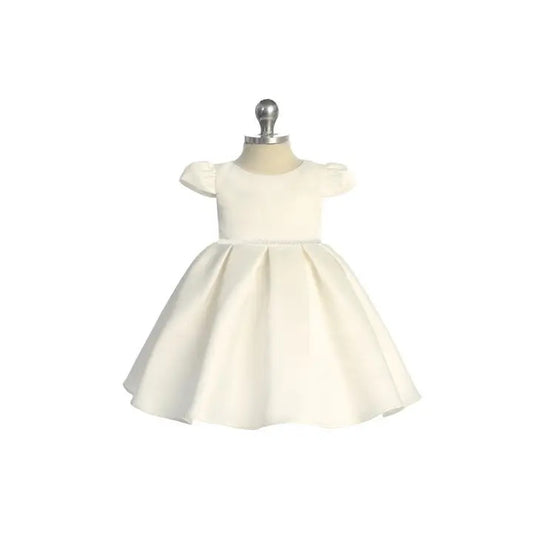 Infant Pleated Dress w/Pearl & Rhinestone Trim Ivory