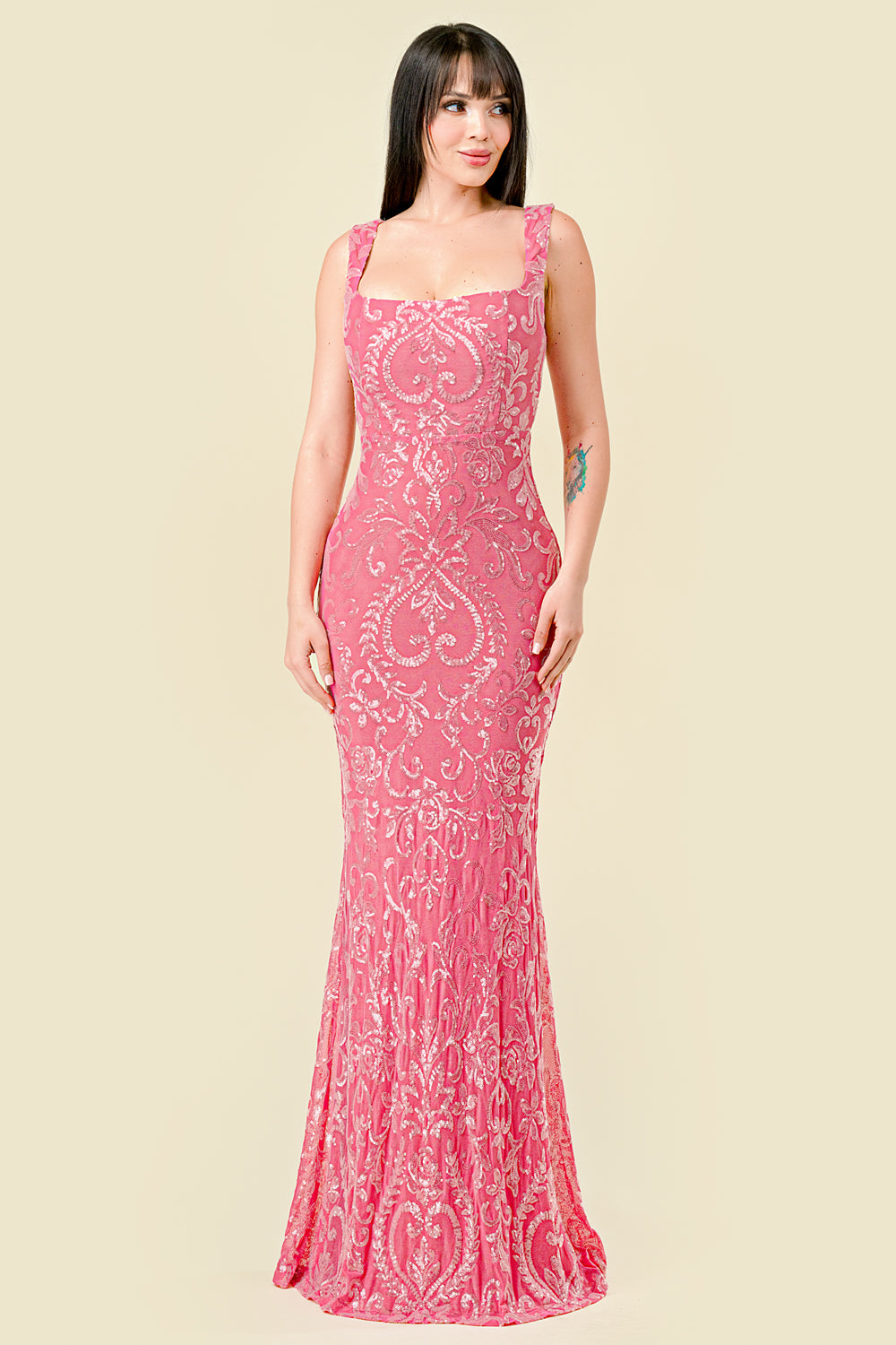 Sequin Square Neck Gown