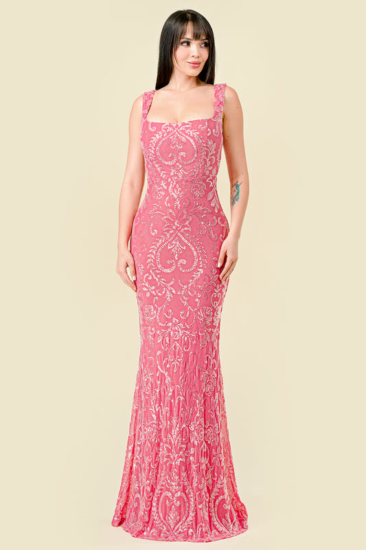 Sequin Square Neck Gown