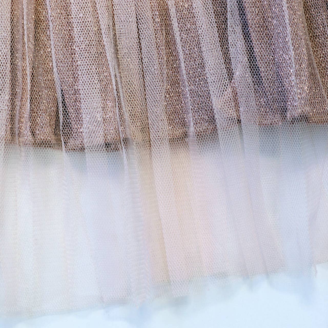 Girls' Glitter Lurex Pleated Tulle Skirt - Blush Pink & Gold