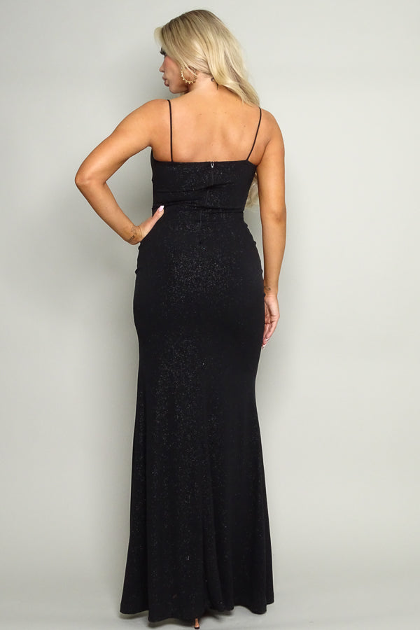 Glitter Mesh Corset Gown Black