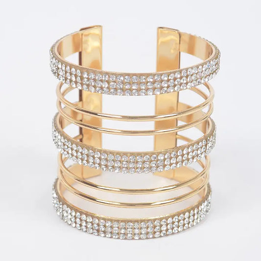 Triple Rhinestone Metal Cuff