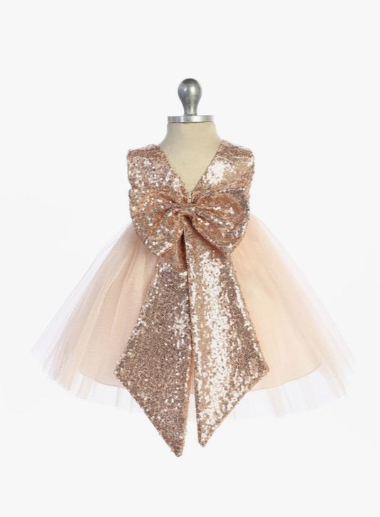 Infant Rose Gold Sequin Back V Dress