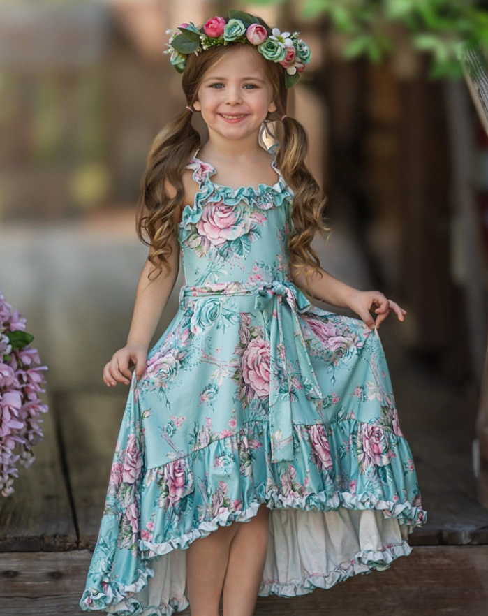 Girls' Garden Rose Hi Lo Ruffle Dress