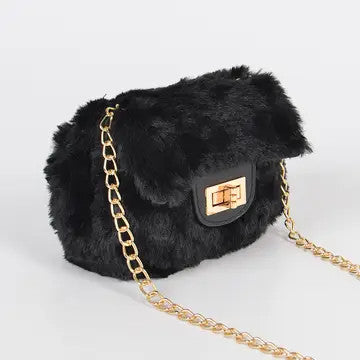 Mini Faux Fur Bag w/Chain