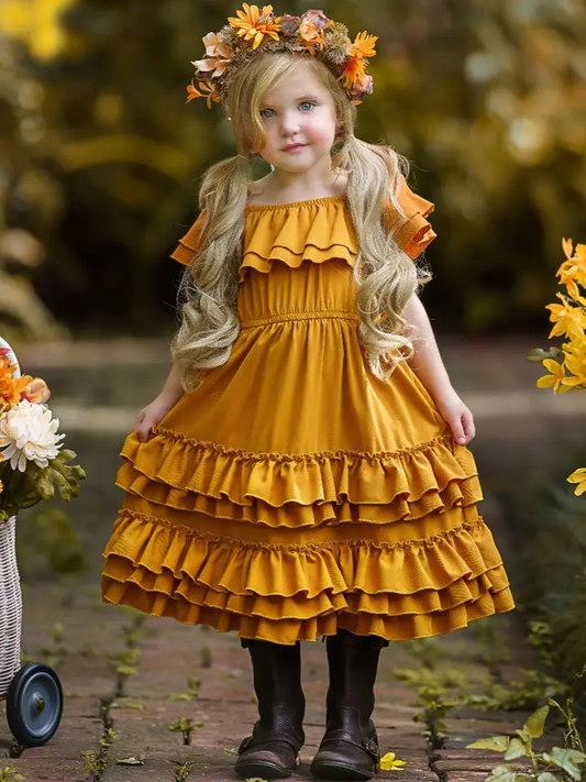 Girls' Marigold Sunset Tiered Ruffle Midi Dress