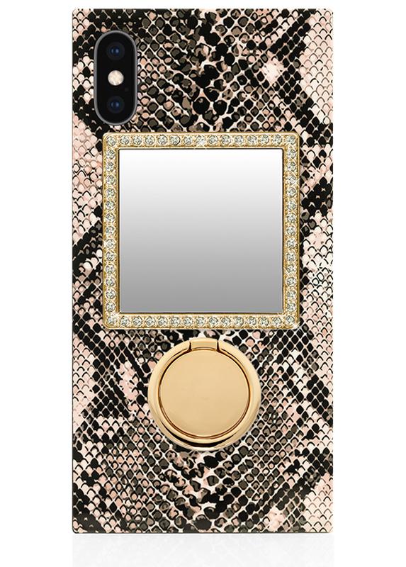 Square Tech Mirror - Gold/Clear Crystals