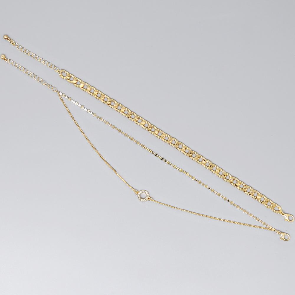 Rhinestone Pave Circle Charm / Curb Chain Anklet Set