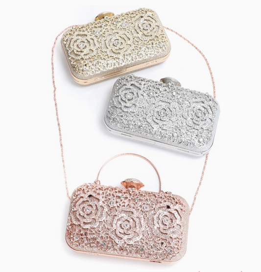 Rhinestone Encrusted Floral Cutout Clutch