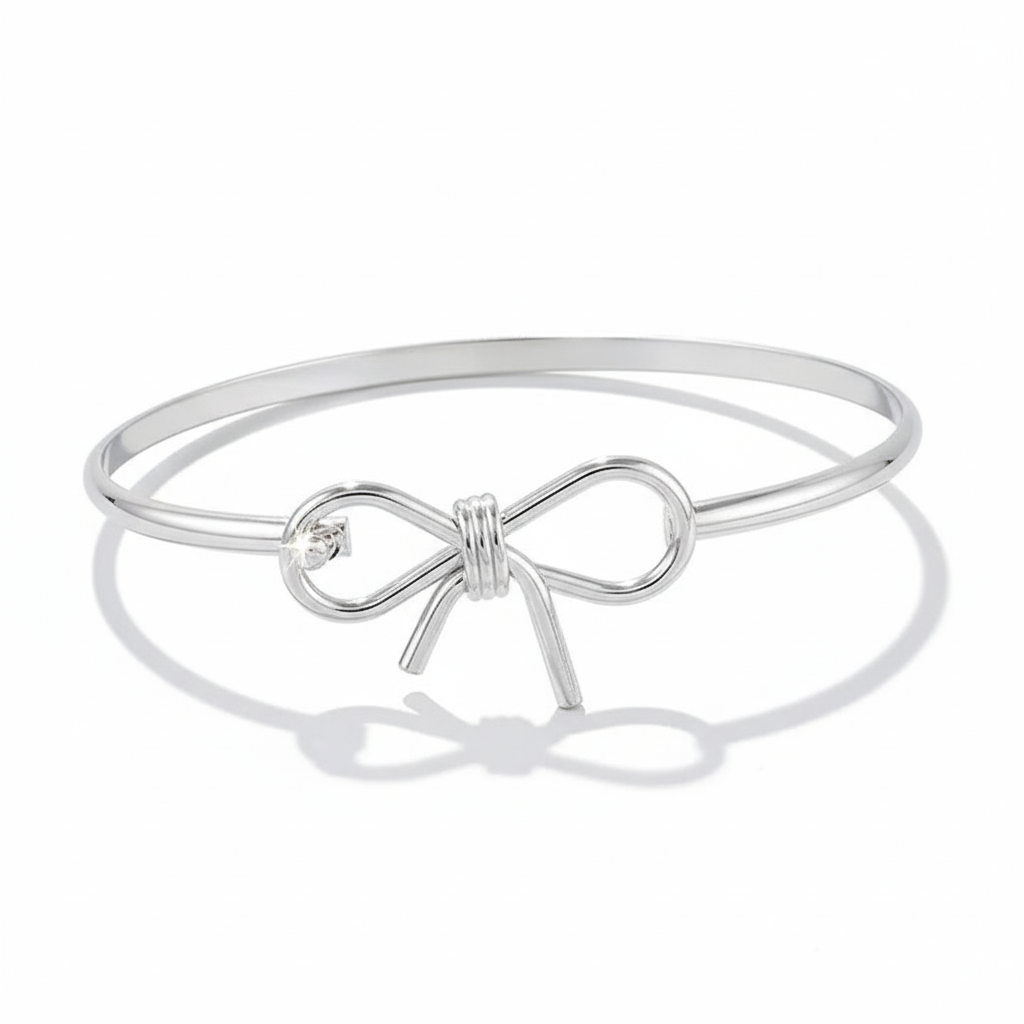 Thin Bow Bangle Bracelet – Dainty Gold or Silver Stackable Bracelet