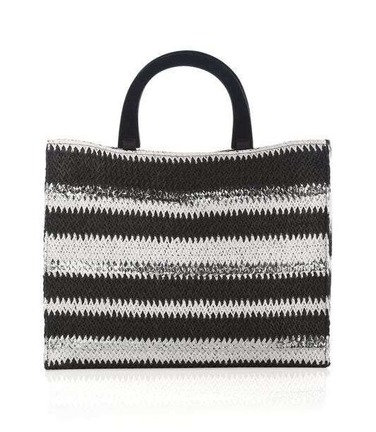 Metallic Straw Tote Blk