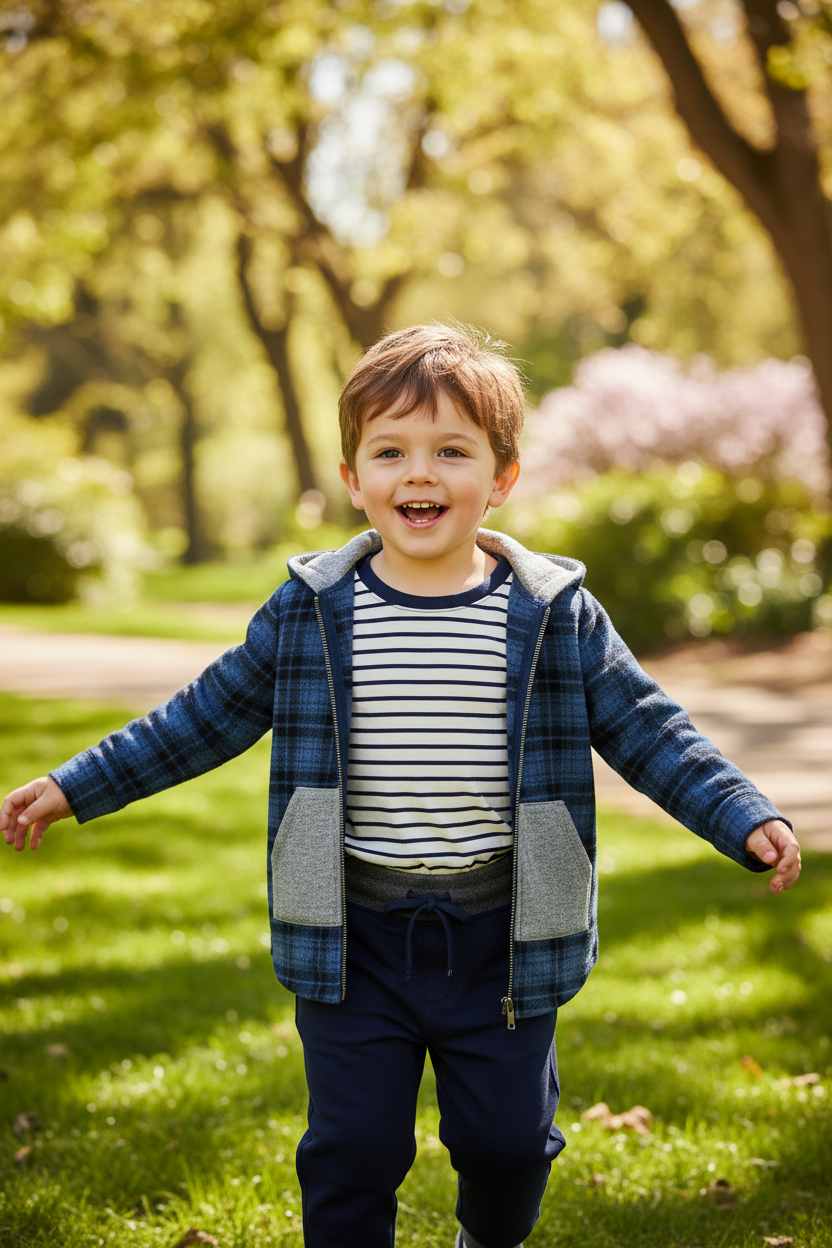 Boys Blue Plaid Hooded Flannel 3-Piece Outfit Set