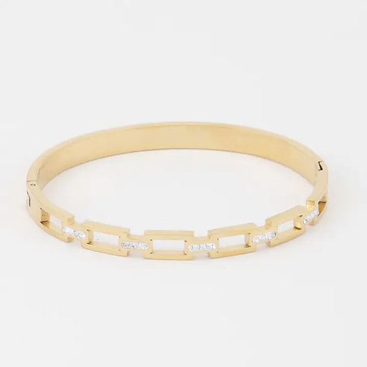 Stainless Steel Rhinestone Chain Bangle Bracelet