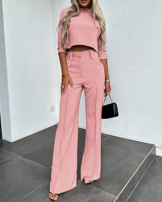 Mock Neck Crop Top & Pant Set