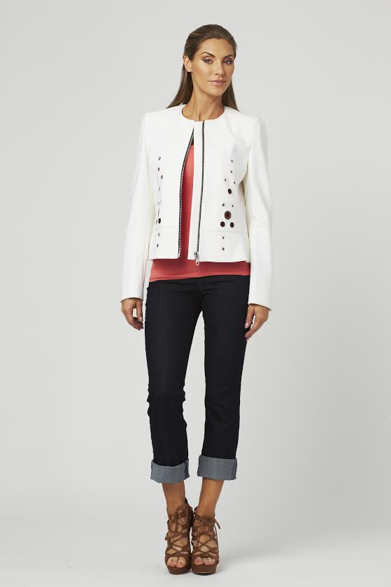 Grommet Zip Jacket Off White