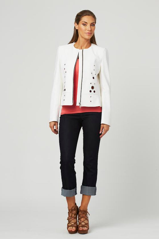 Grommet Zip Jacket Off White