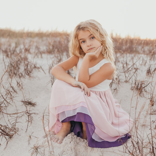 Girls' Hi-Lo Tiered Lavender Ombre Dress