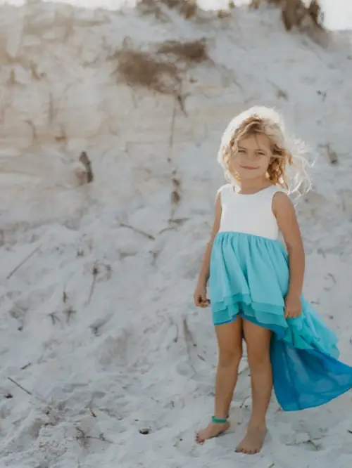 Girls' Hi-Lo Tiered Blue Ombre Dress