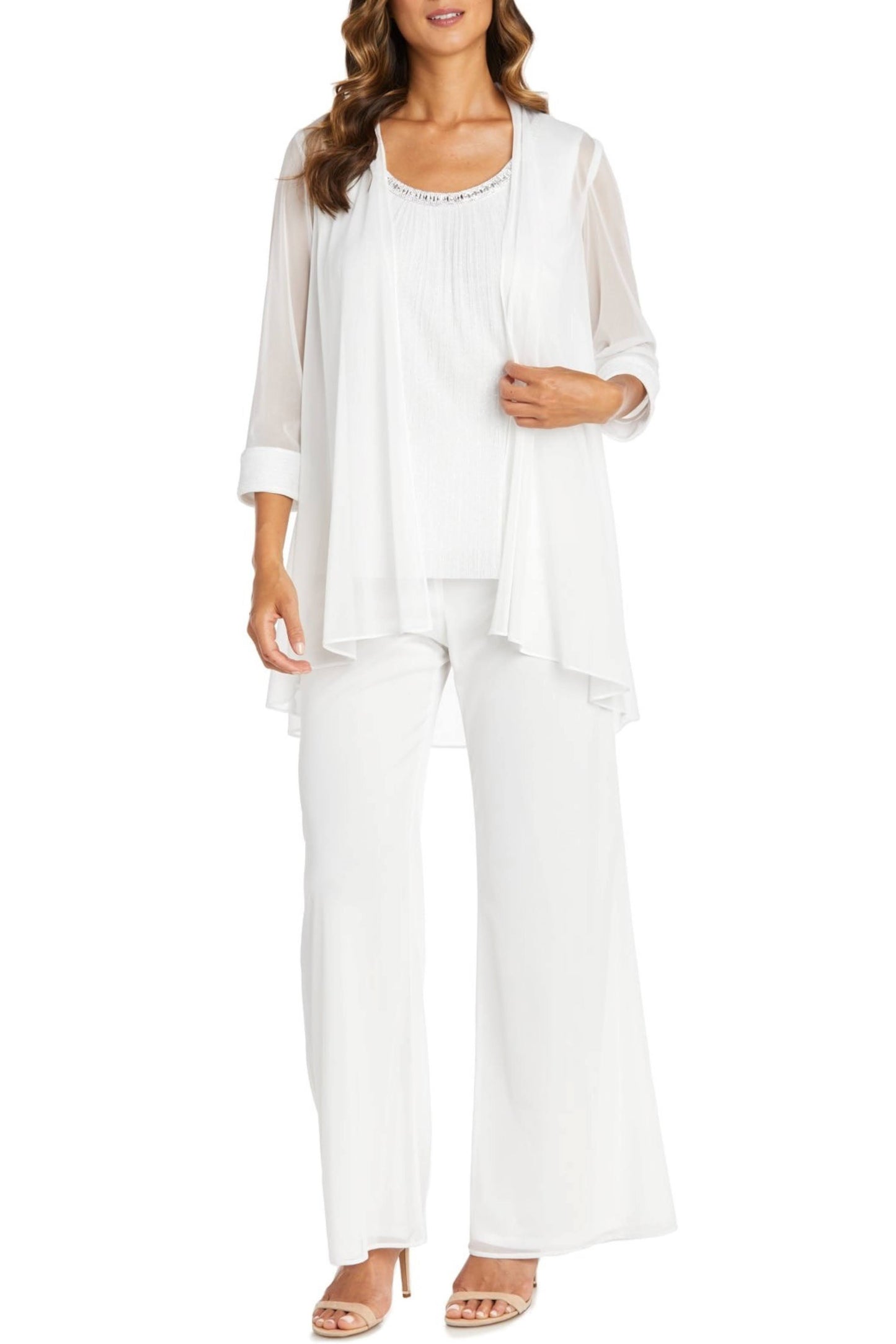 3-Piece Shimmer Rhinestone Pants Set  Ivory