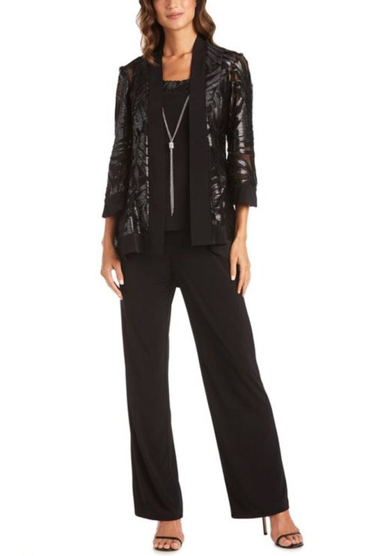 Embellised 3-piece Pant Set Blk/Silver