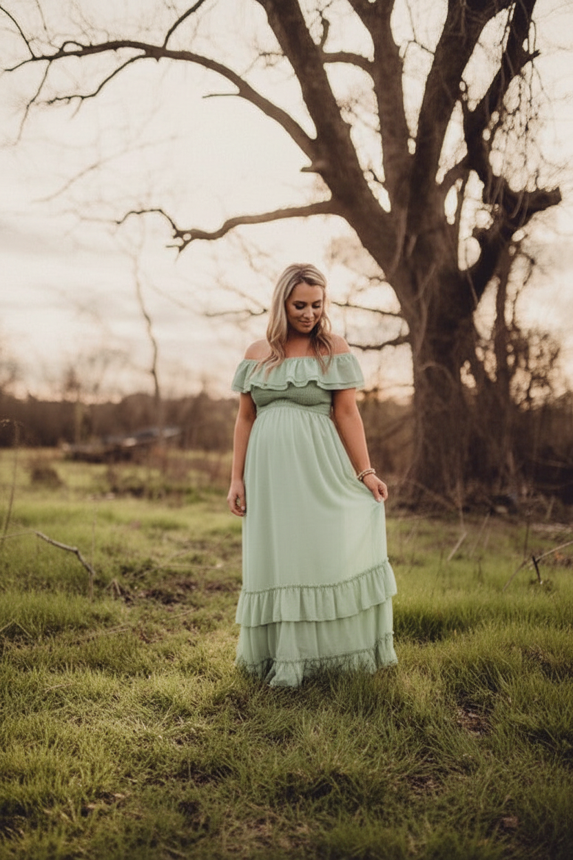 Off-Shoulder Smocked Ruffle Tiered Maxi Dress - Mommy & Me