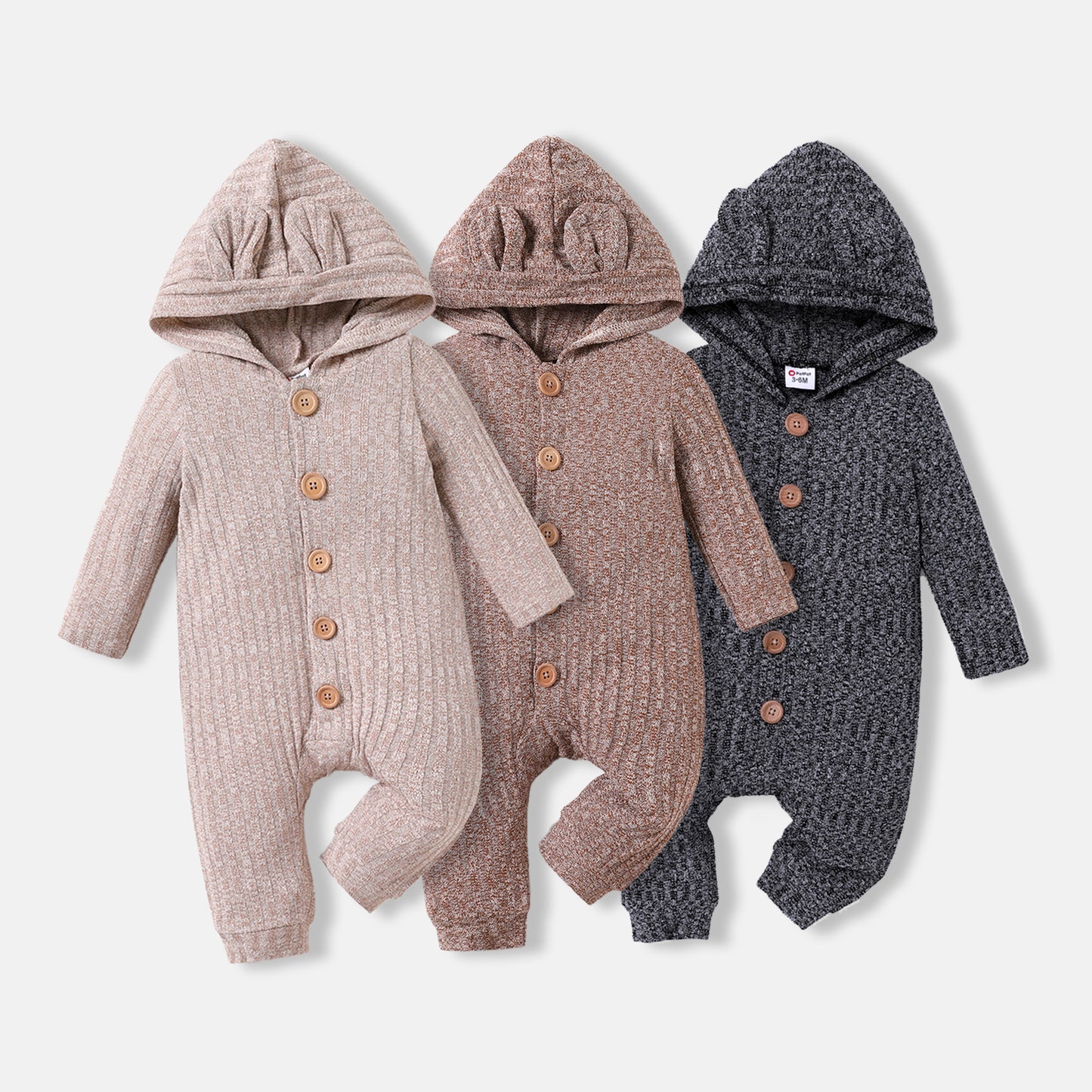 Baby Boy Heathered 3D Ears Hooded Jumpsuit